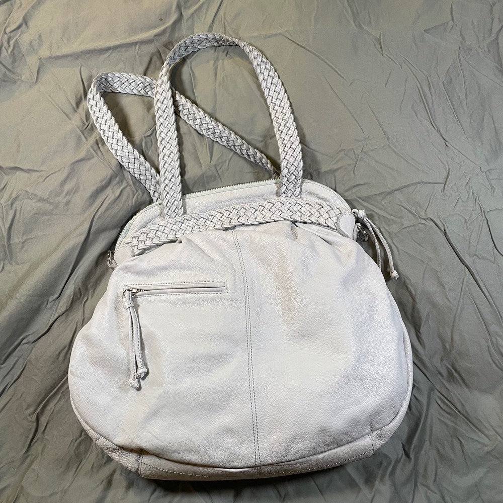 Sorial New York Light Grey Pebbled Leather Braided Strap Hobo Shoulder Bag Boho